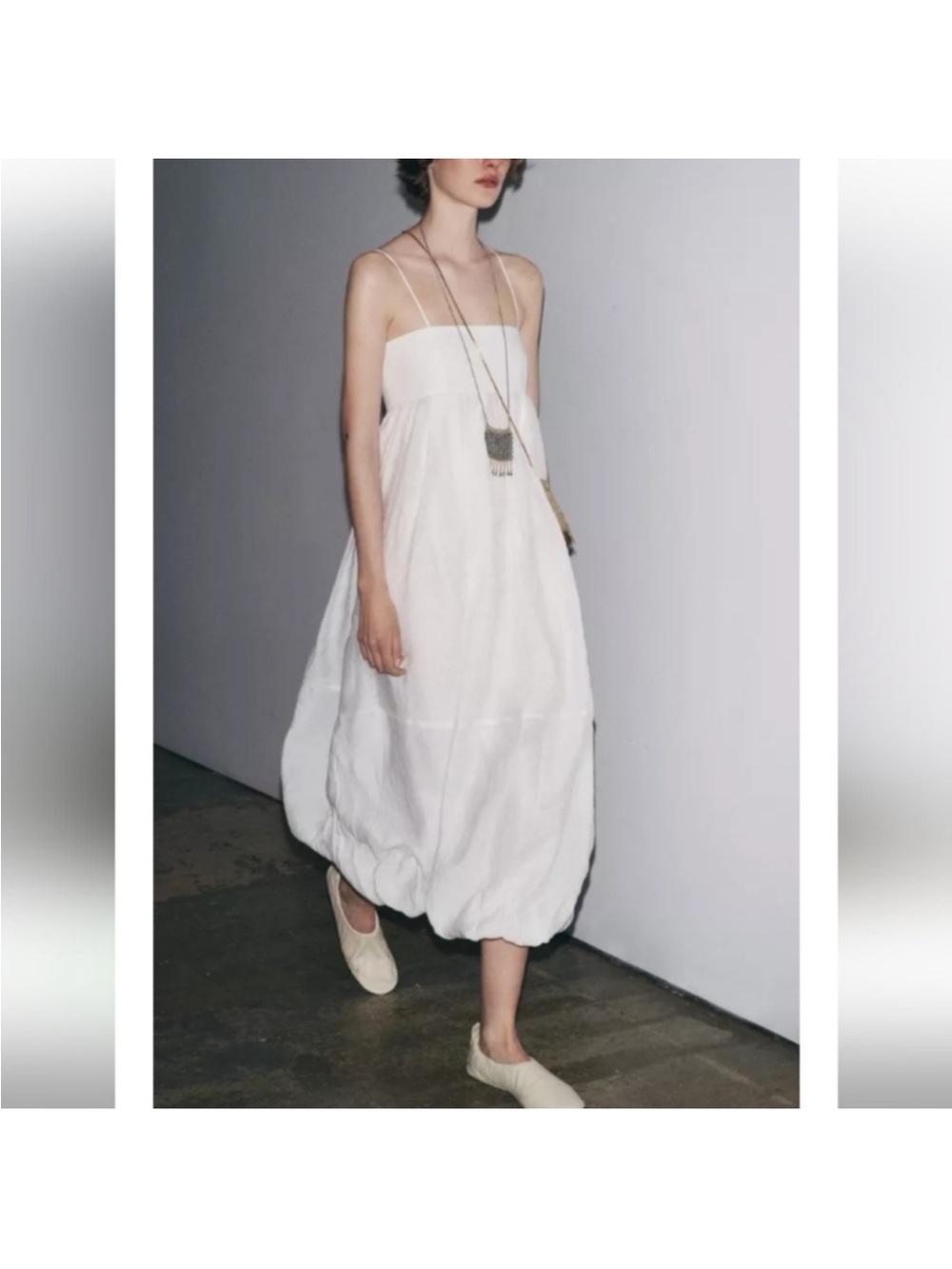 Zara White Spaghetti Strap Balloon Hem Dress
